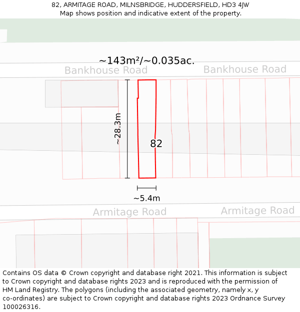 82, ARMITAGE ROAD, MILNSBRIDGE, HUDDERSFIELD, HD3 4JW: Plot and title map