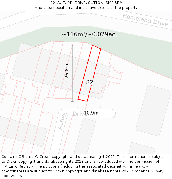 82, AUTUMN DRIVE, SUTTON, SM2 5BA: Plot and title map