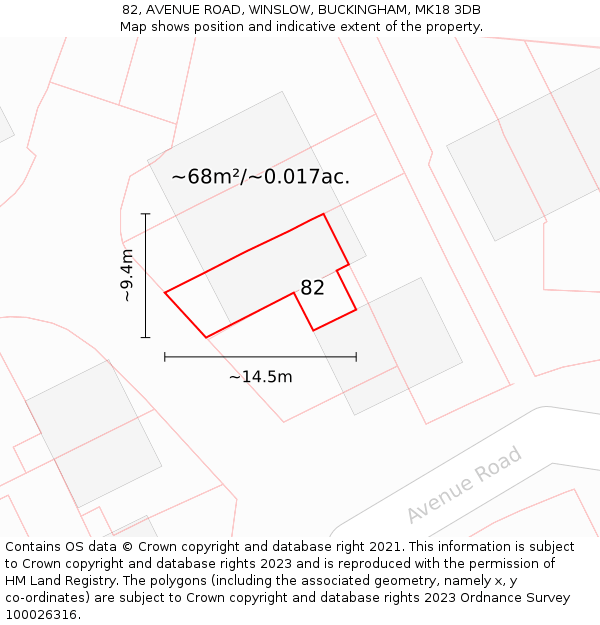 82, AVENUE ROAD, WINSLOW, BUCKINGHAM, MK18 3DB: Plot and title map