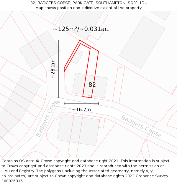 82, BADGERS COPSE, PARK GATE, SOUTHAMPTON, SO31 1DU: Plot and title map