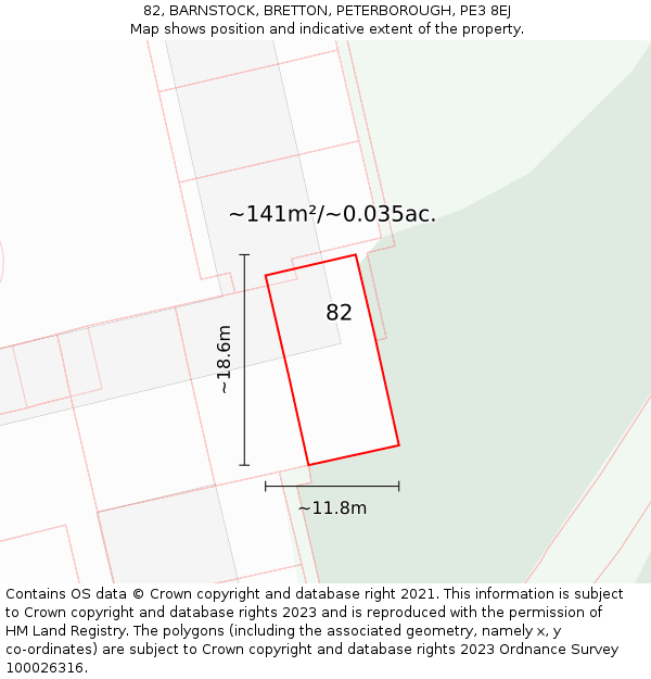 82, BARNSTOCK, BRETTON, PETERBOROUGH, PE3 8EJ: Plot and title map