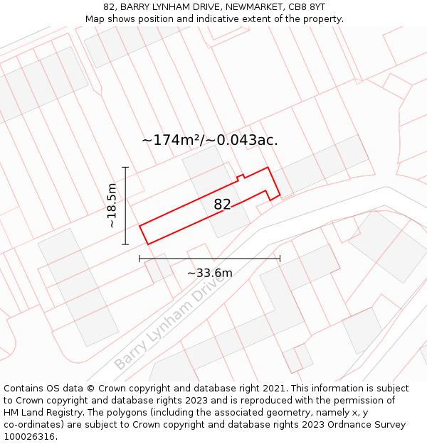 82, BARRY LYNHAM DRIVE, NEWMARKET, CB8 8YT: Plot and title map