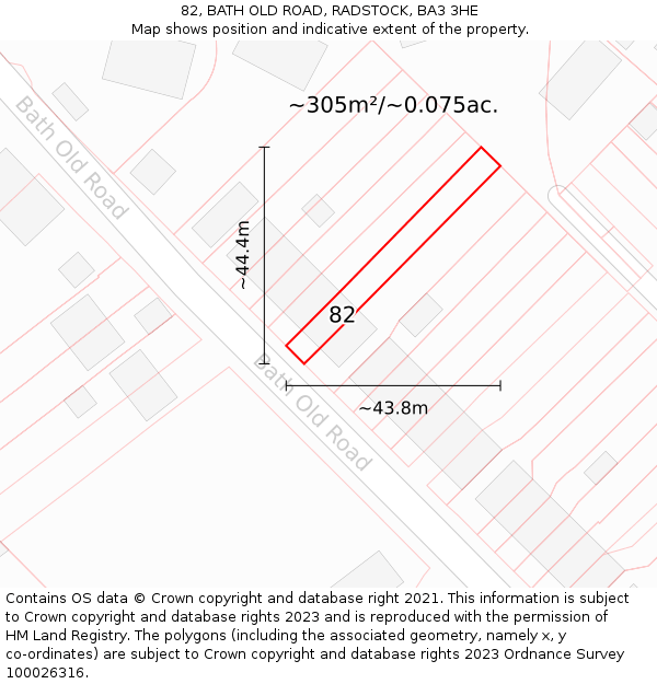 82, BATH OLD ROAD, RADSTOCK, BA3 3HE: Plot and title map