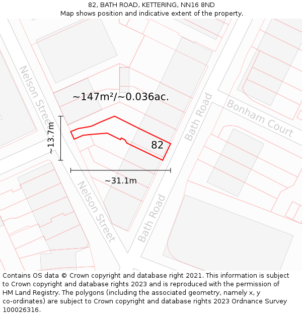 82, BATH ROAD, KETTERING, NN16 8ND: Plot and title map