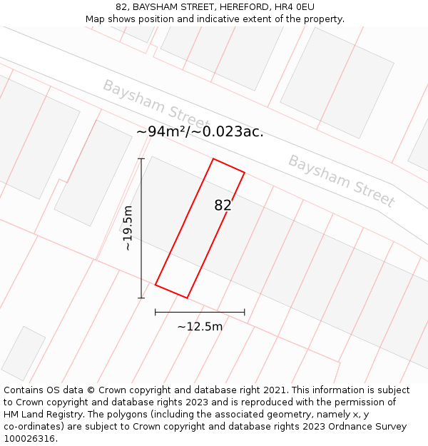 82, BAYSHAM STREET, HEREFORD, HR4 0EU: Plot and title map