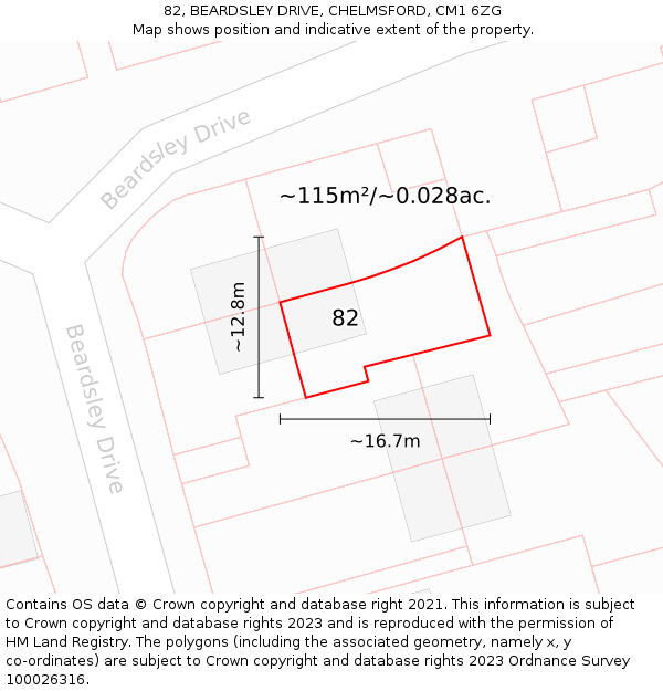 82, BEARDSLEY DRIVE, CHELMSFORD, CM1 6ZG: Plot and title map