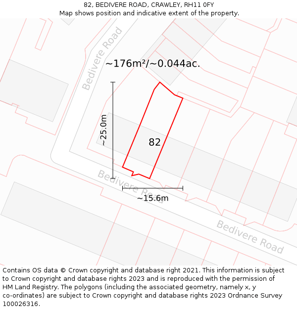 82, BEDIVERE ROAD, CRAWLEY, RH11 0FY: Plot and title map