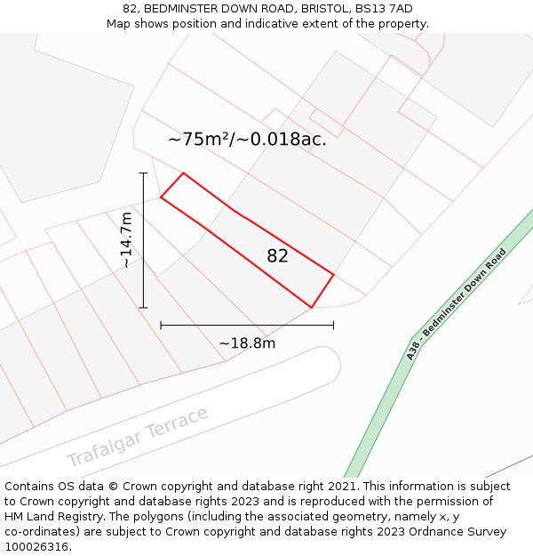 82, BEDMINSTER DOWN ROAD, BRISTOL, BS13 7AD: Plot and title map