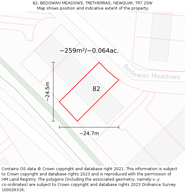 82, BEDOWAN MEADOWS, TRETHERRAS, NEWQUAY, TR7 2SW: Plot and title map