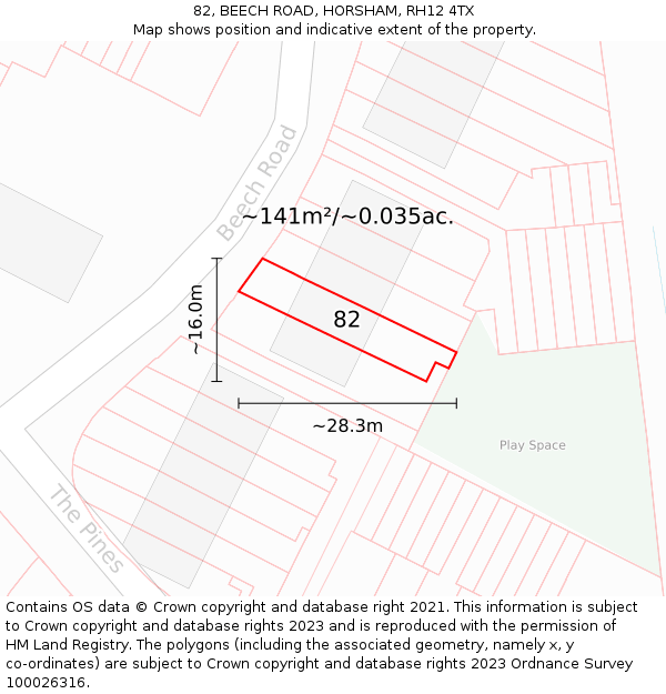 82, BEECH ROAD, HORSHAM, RH12 4TX: Plot and title map
