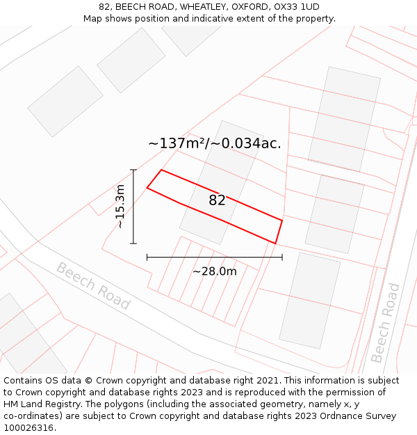 82, BEECH ROAD, WHEATLEY, OXFORD, OX33 1UD: Plot and title map