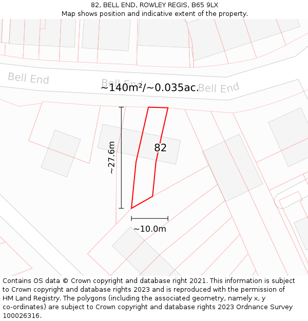 82, BELL END, ROWLEY REGIS, B65 9LX: Plot and title map