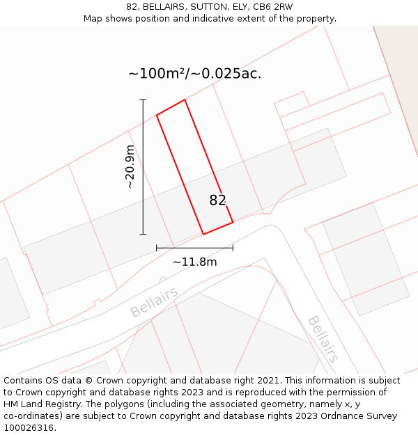 82, BELLAIRS, SUTTON, ELY, CB6 2RW: Plot and title map