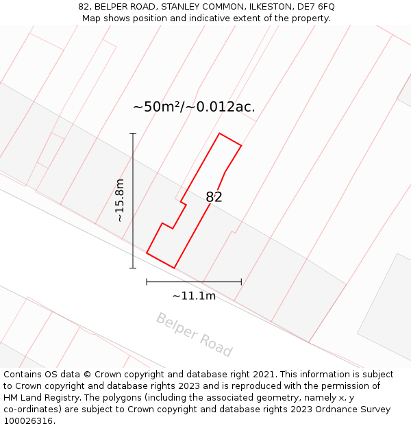 82, BELPER ROAD, STANLEY COMMON, ILKESTON, DE7 6FQ: Plot and title map