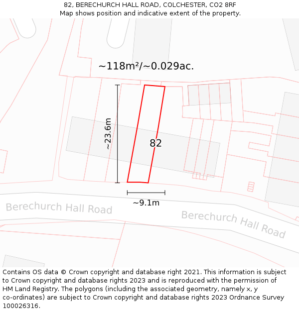 82, BERECHURCH HALL ROAD, COLCHESTER, CO2 8RF: Plot and title map