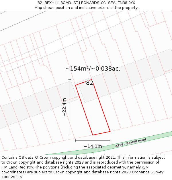 82, BEXHILL ROAD, ST LEONARDS-ON-SEA, TN38 0YX: Plot and title map
