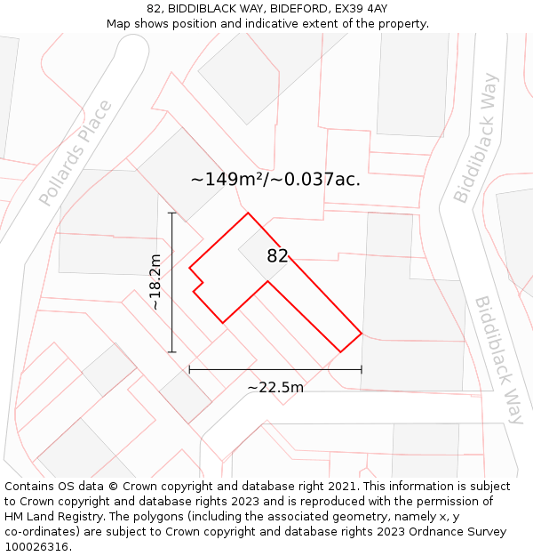 82, BIDDIBLACK WAY, BIDEFORD, EX39 4AY: Plot and title map