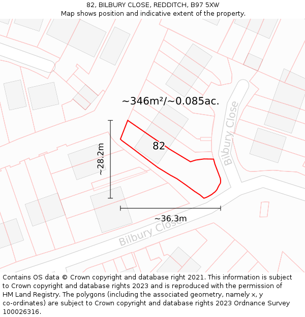 82, BILBURY CLOSE, REDDITCH, B97 5XW: Plot and title map
