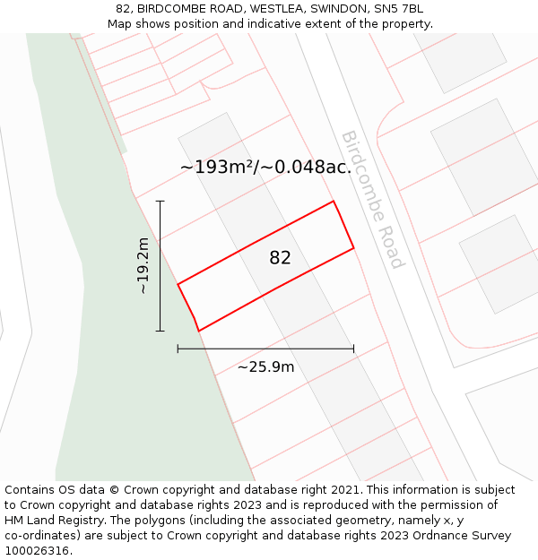82, BIRDCOMBE ROAD, WESTLEA, SWINDON, SN5 7BL: Plot and title map