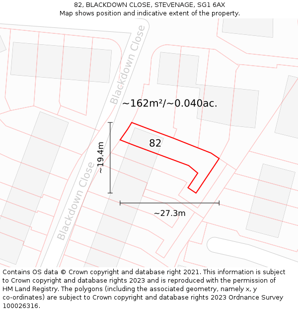 82, BLACKDOWN CLOSE, STEVENAGE, SG1 6AX: Plot and title map
