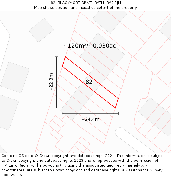 82, BLACKMORE DRIVE, BATH, BA2 1JN: Plot and title map