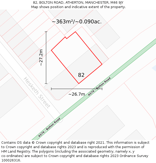 82, BOLTON ROAD, ATHERTON, MANCHESTER, M46 9JY: Plot and title map