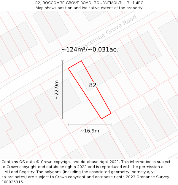 82, BOSCOMBE GROVE ROAD, BOURNEMOUTH, BH1 4PG: Plot and title map