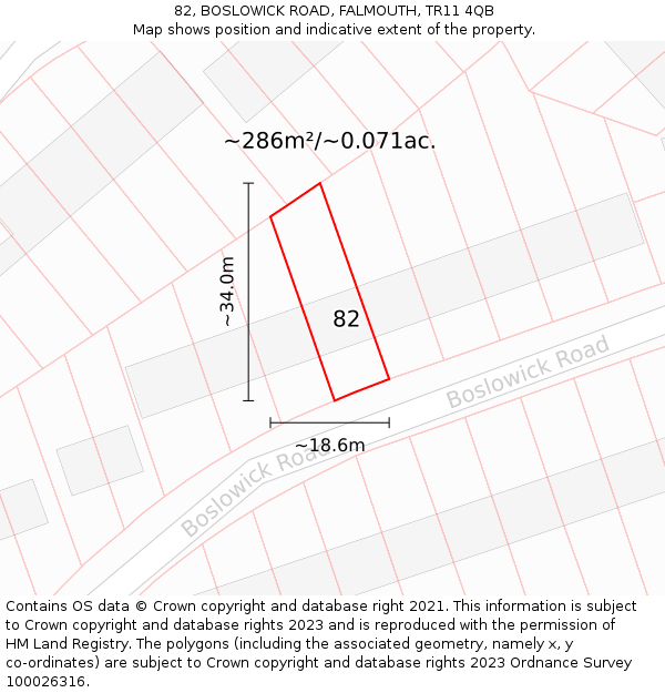82, BOSLOWICK ROAD, FALMOUTH, TR11 4QB: Plot and title map