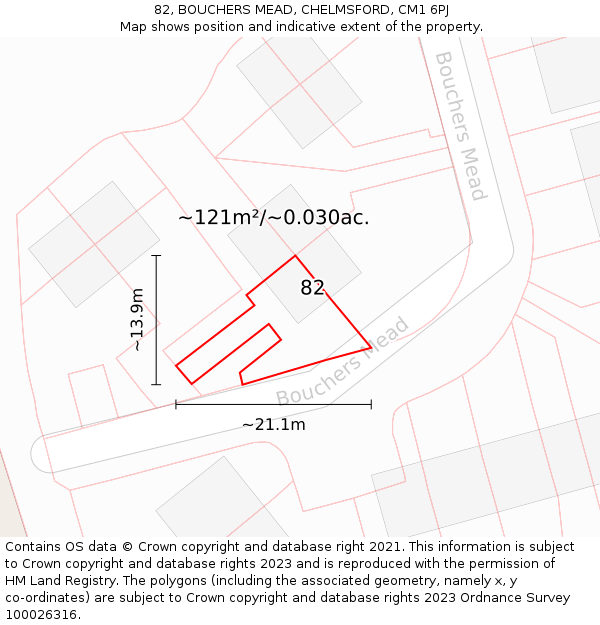 82, BOUCHERS MEAD, CHELMSFORD, CM1 6PJ: Plot and title map