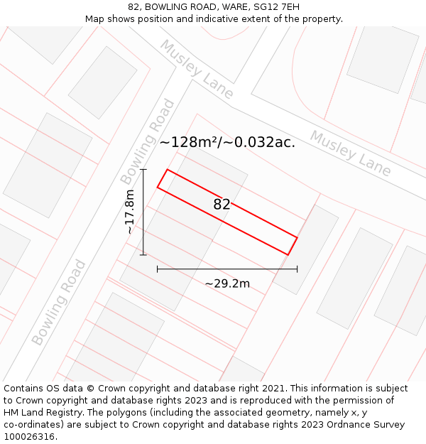 82, BOWLING ROAD, WARE, SG12 7EH: Plot and title map