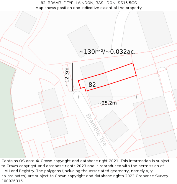 82, BRAMBLE TYE, LAINDON, BASILDON, SS15 5GS: Plot and title map
