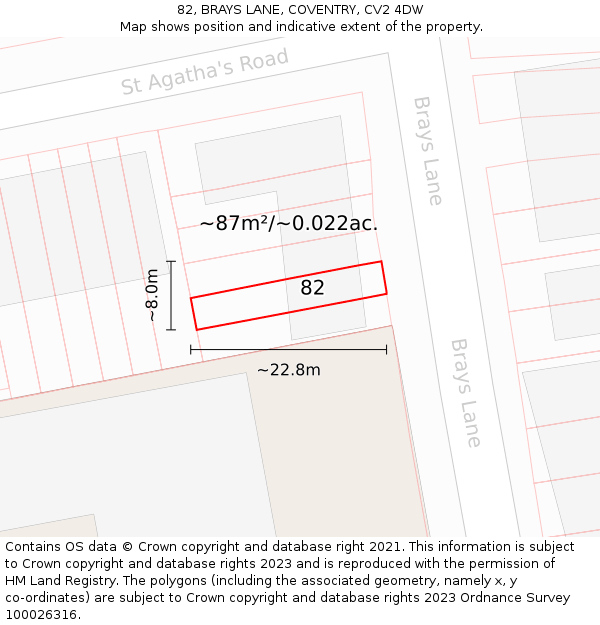 82, BRAYS LANE, COVENTRY, CV2 4DW: Plot and title map