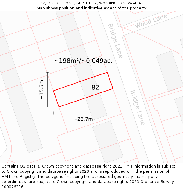 82, BRIDGE LANE, APPLETON, WARRINGTON, WA4 3AJ: Plot and title map