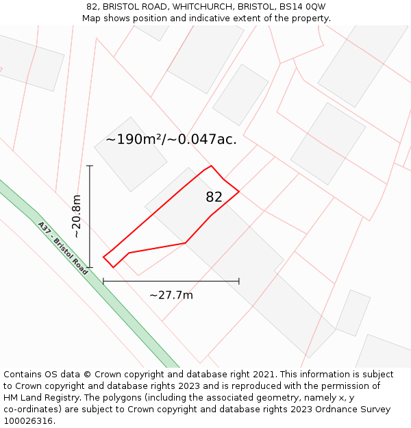 82, BRISTOL ROAD, WHITCHURCH, BRISTOL, BS14 0QW: Plot and title map