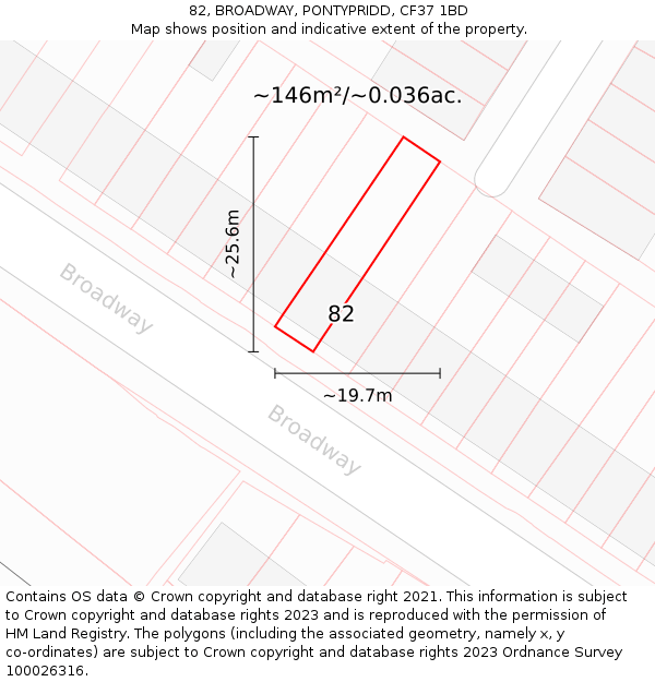 82, BROADWAY, PONTYPRIDD, CF37 1BD: Plot and title map