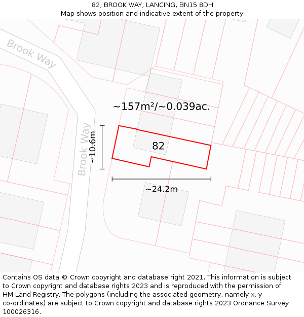 82, BROOK WAY, LANCING, BN15 8DH: Plot and title map