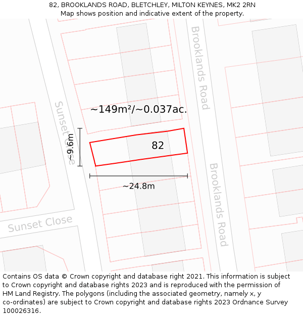 82, BROOKLANDS ROAD, BLETCHLEY, MILTON KEYNES, MK2 2RN: Plot and title map