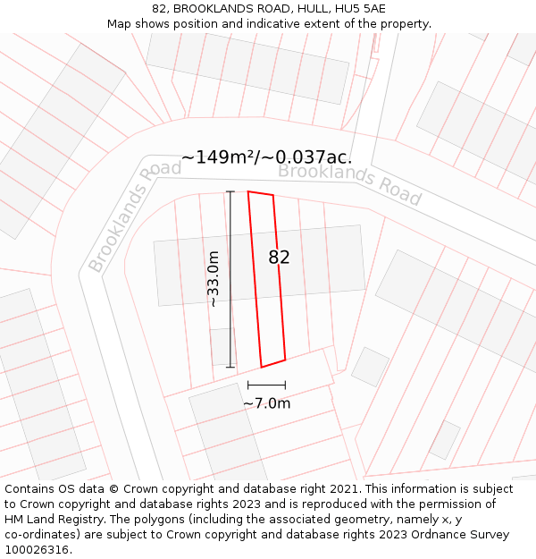 82, BROOKLANDS ROAD, HULL, HU5 5AE: Plot and title map