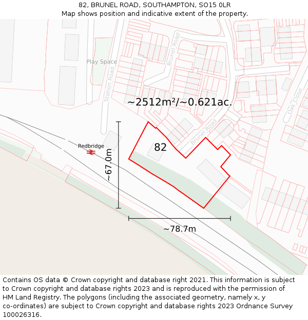 82, BRUNEL ROAD, SOUTHAMPTON, SO15 0LR: Plot and title map