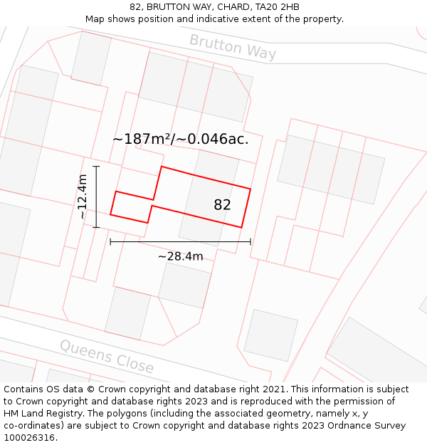 82, BRUTTON WAY, CHARD, TA20 2HB: Plot and title map