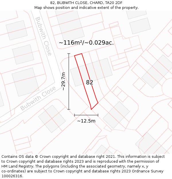 82, BUBWITH CLOSE, CHARD, TA20 2DF: Plot and title map