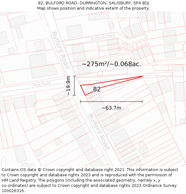 82, BULFORD ROAD, DURRINGTON, SALISBURY, SP4 8DJ: Plot and title map