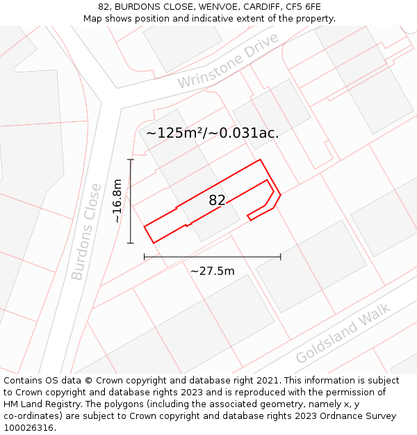 82, BURDONS CLOSE, WENVOE, CARDIFF, CF5 6FE: Plot and title map