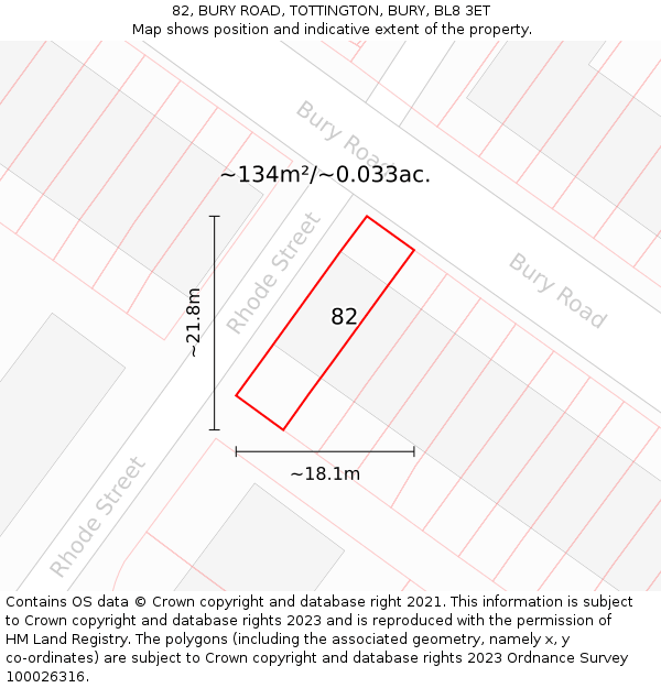 82, BURY ROAD, TOTTINGTON, BURY, BL8 3ET: Plot and title map