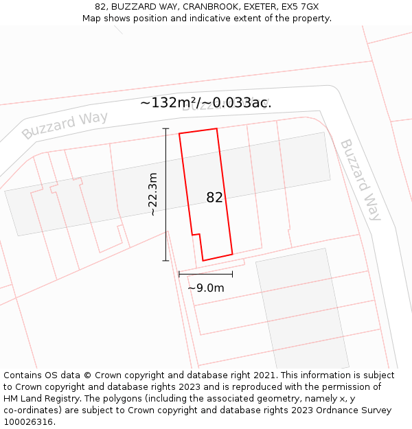 82, BUZZARD WAY, CRANBROOK, EXETER, EX5 7GX: Plot and title map