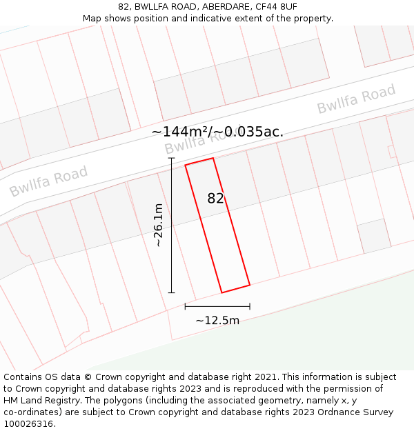 82, BWLLFA ROAD, ABERDARE, CF44 8UF: Plot and title map