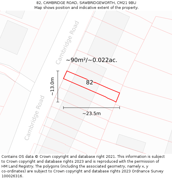 82, CAMBRIDGE ROAD, SAWBRIDGEWORTH, CM21 9BU: Plot and title map