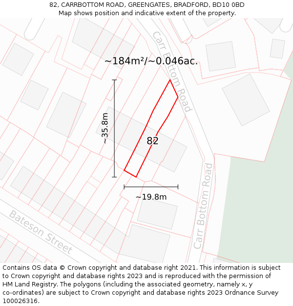 82, CARRBOTTOM ROAD, GREENGATES, BRADFORD, BD10 0BD: Plot and title map