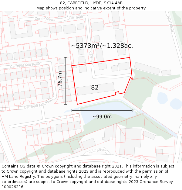 82, CARRFIELD, HYDE, SK14 4AR: Plot and title map