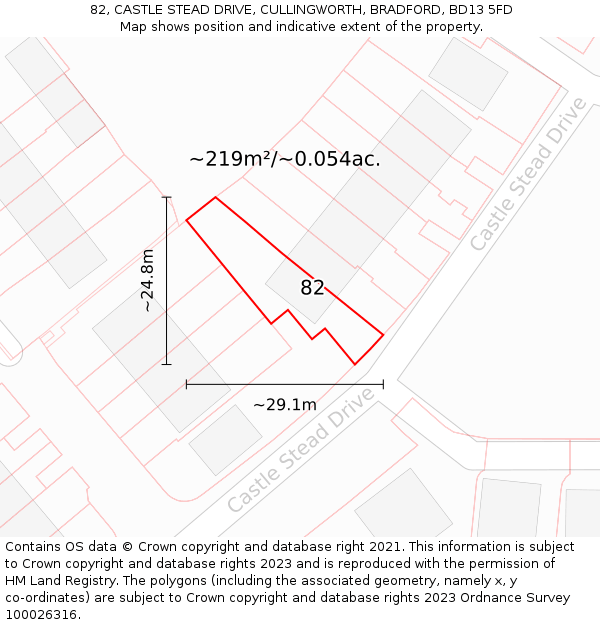 82, CASTLE STEAD DRIVE, CULLINGWORTH, BRADFORD, BD13 5FD: Plot and title map